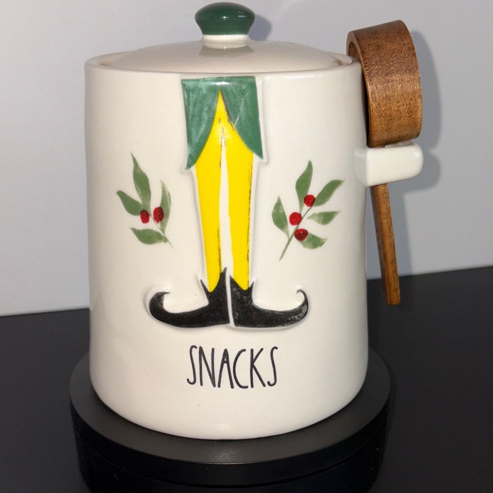 Rae Dunn Elf Movie Snack Jar with Wooden Spoon Artisan Collection by Magenta